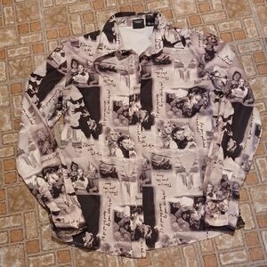 Vintage Wizard Of Oz Blouse Women's Size Small Warner Bros. Monochrome Design